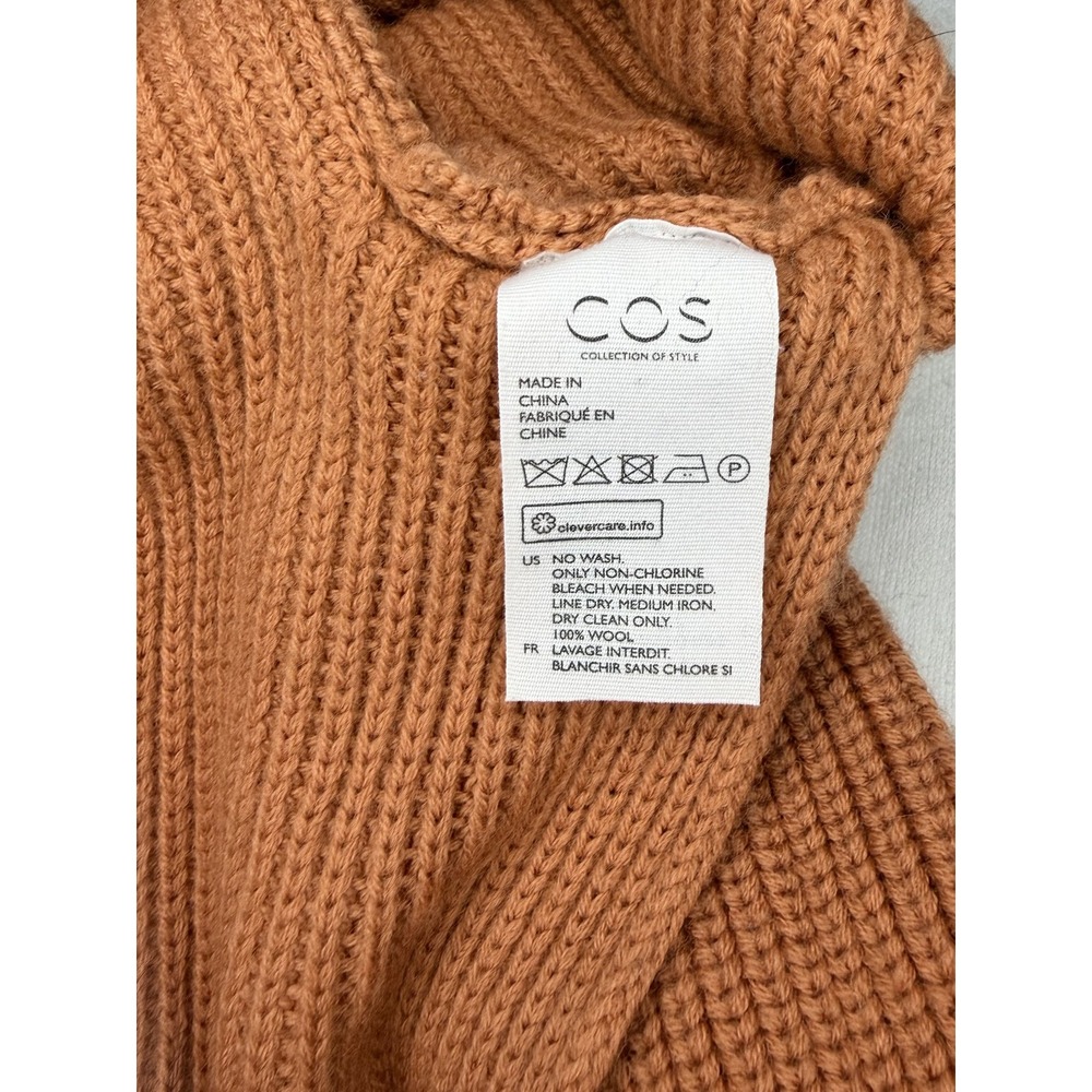 COS Sweater Womens XS Orange 100% Wool Raglan 3/4 Sleeve Chunky Knit Boxy Slits - Picture 7 of 11